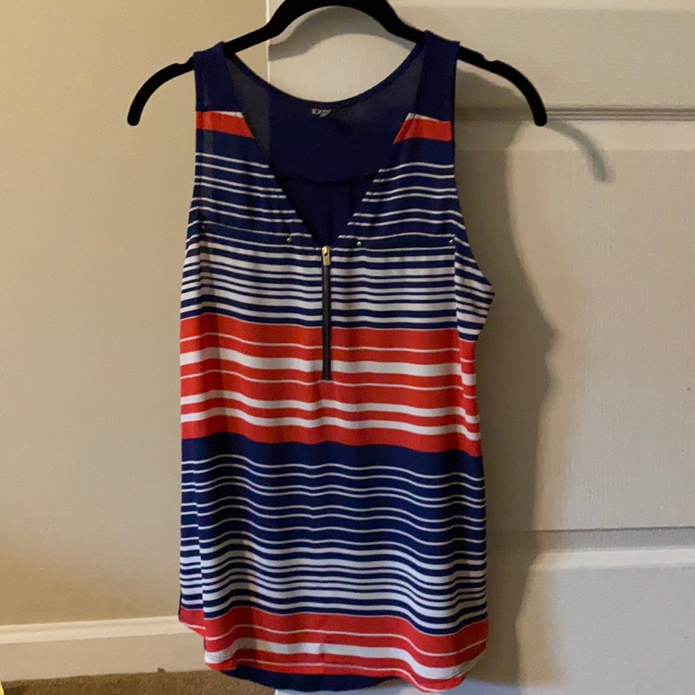 Express Sleeveless Top, Navy & Coral, XS
